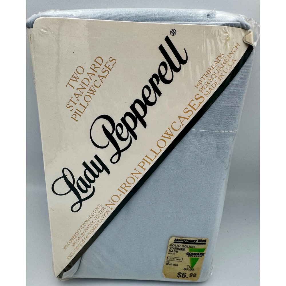 Vtg Lady Pepperell Solid Blue Pillowcases 2pc Set USA Cottagecore Percale